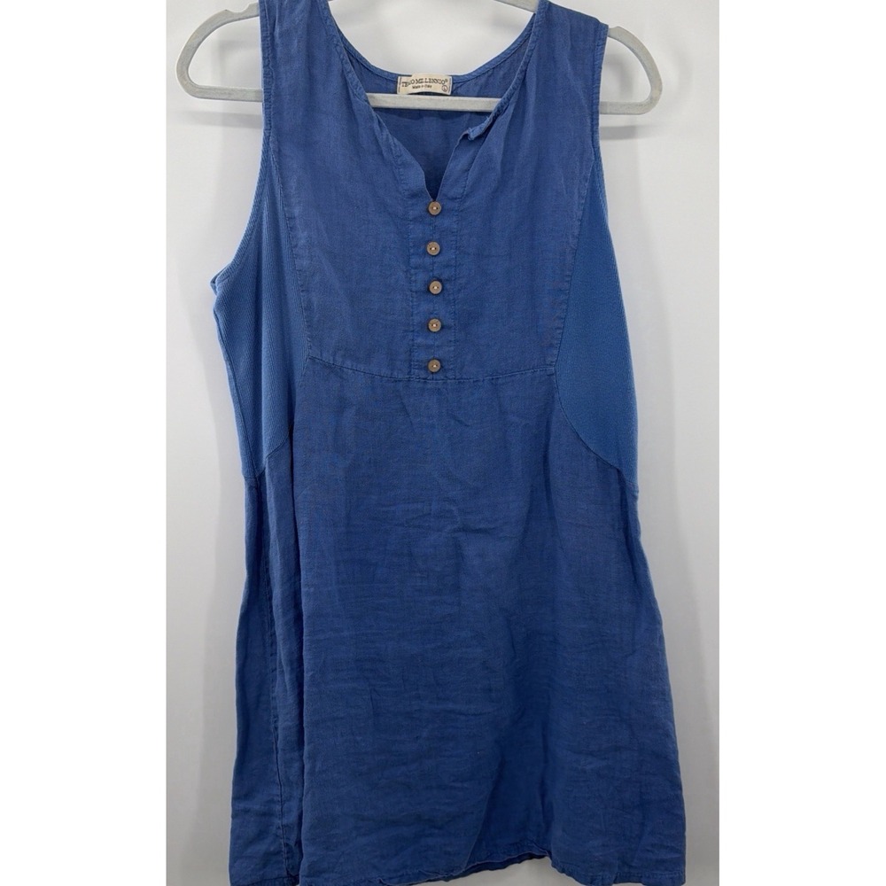 Terzo Millennio Sleeveless Dress Linen Womens L Blue Beach Resort Italy Coastal
